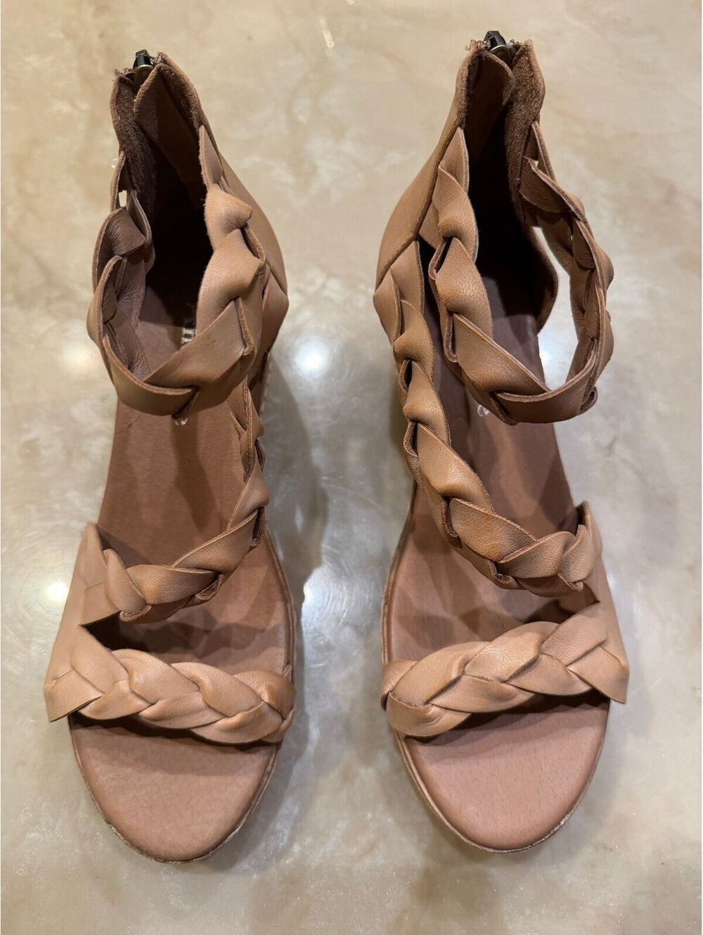 Antelope Women's Tan Braided Strap Wedge Sandals Size 6.5 / 37